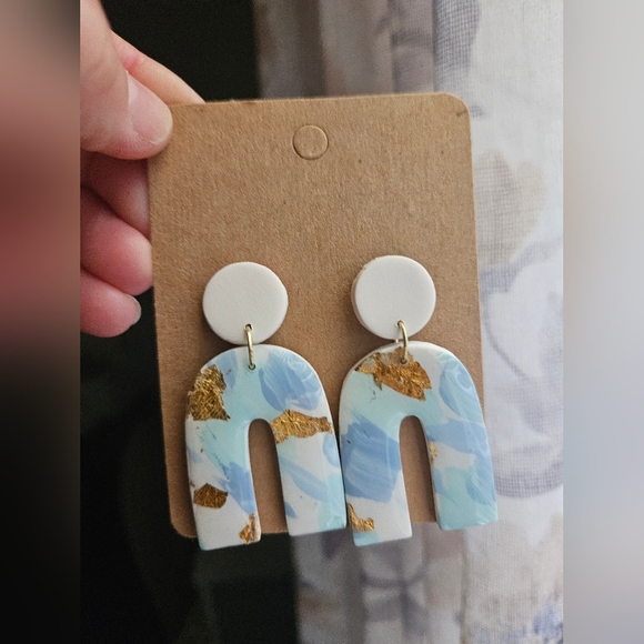 Handpainted Resin Polymer Clay Resin Arch Earrings - Picture 1 of 4